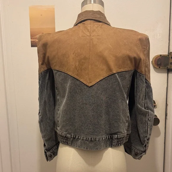R13 Two-Tone Suede Yoke Denim Jacket - Brown & Gray - Picture 4 of 6